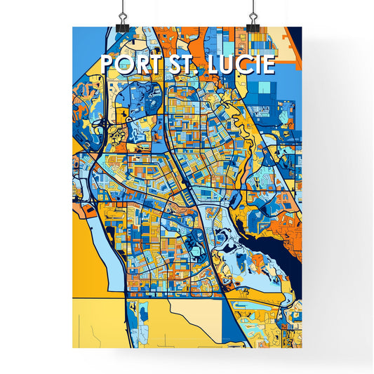 PORT ST. LUCIE FLORIDA Vibrant Colorful Art Map Poster Blue Orange