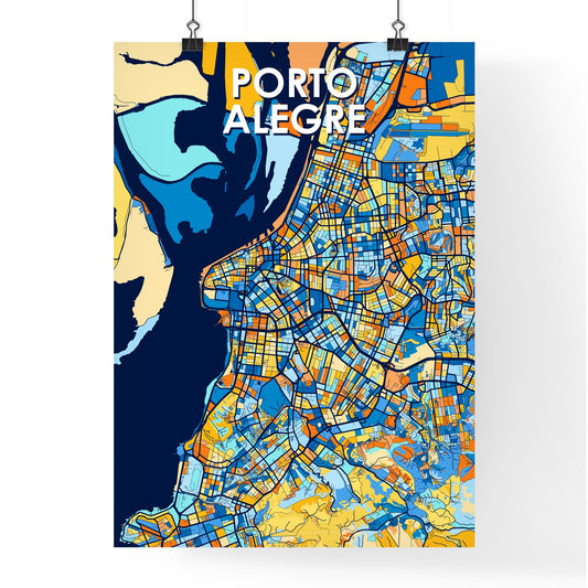 PORTO ALEGRE BRAZIL Vibrant Colorful Art Map Poster Blue Orange
