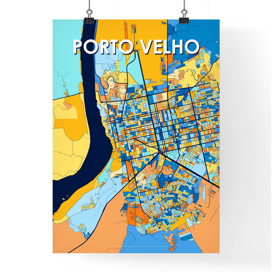 PORTO VELHO BRAZIL Vibrant Colorful Art Map Poster Blue Orange