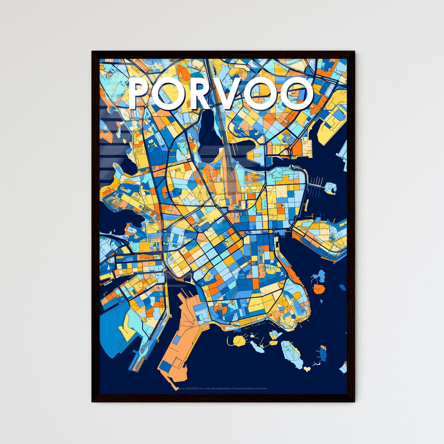 PORVOO FINLAND Vibrant Colorful Art Map Poster Blue Orange