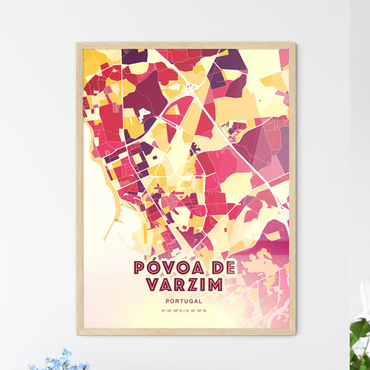 Colorful Póvoa De Varzim Portugal Fine Art Map Hot Red