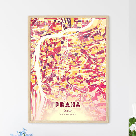 Colorful Prague Czechia Fine Art Map Hot Red