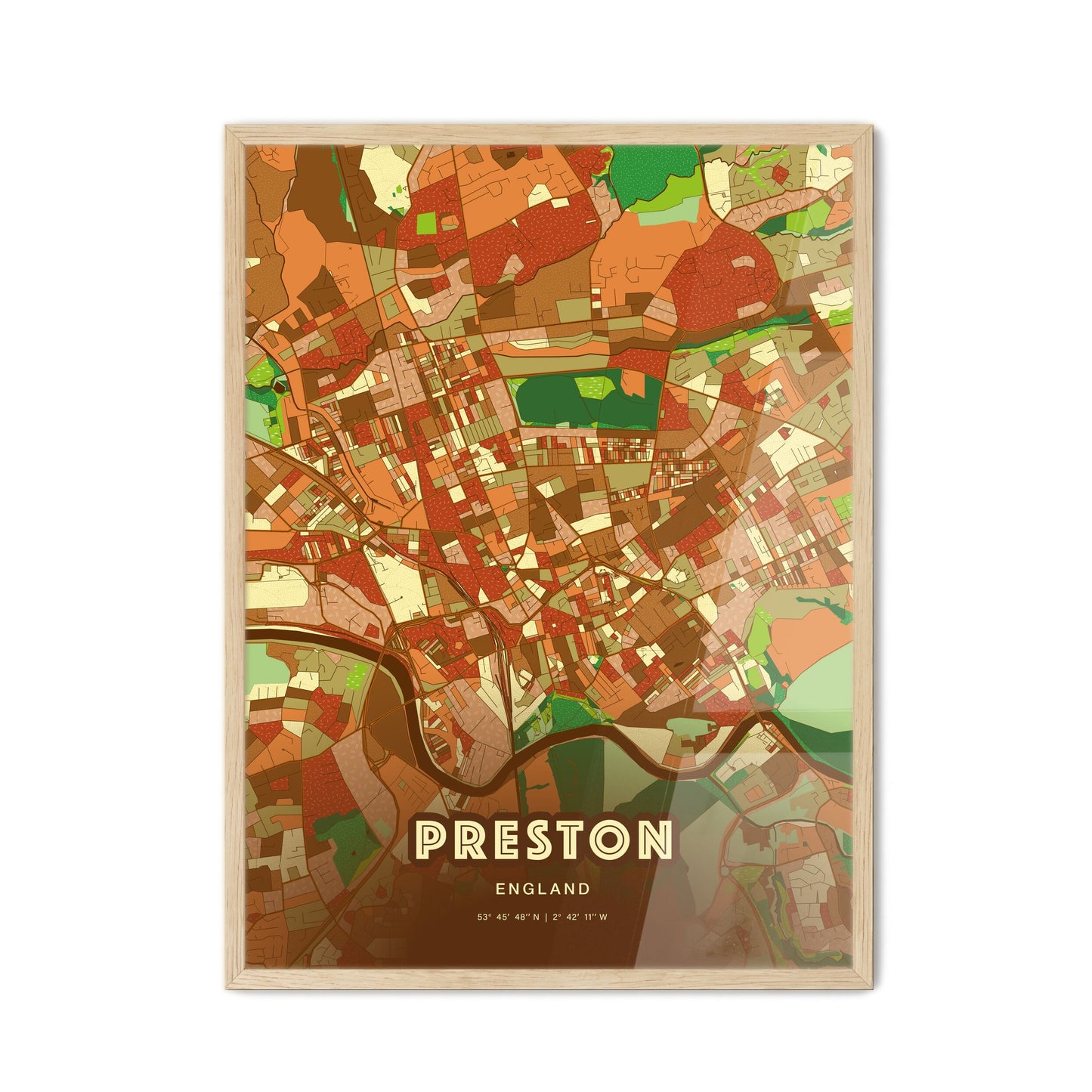 Colorful Preston England Fine Art Map Farmhouse