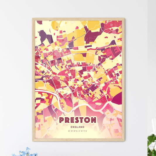 Colorful Preston England Fine Art Map Hot Red