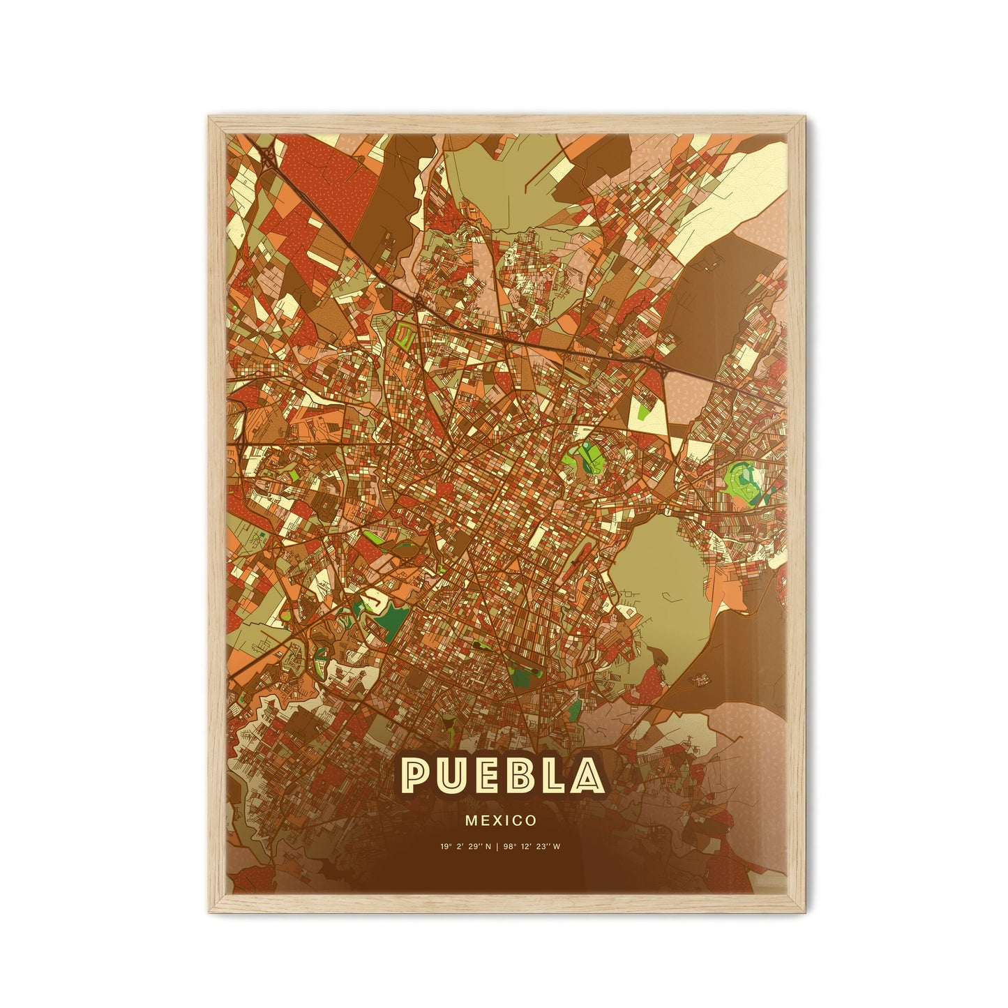 Colorful Puebla Mexico Fine Art Map Farmhouse