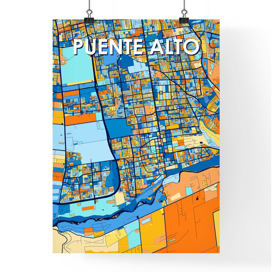 PUENTE ALTO CHILE Vibrant Colorful Art Map Poster Blue Orange