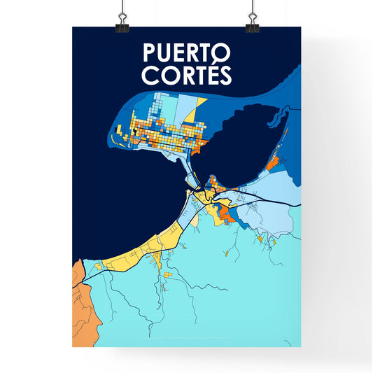PUERTO CORTÉS HONDURAS Vibrant Colorful Art Map Poster Blue Orange