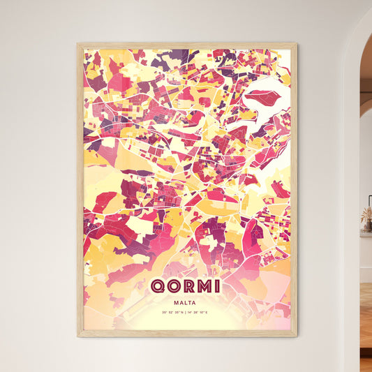 Colorful Qormi Malta Fine Art Map Hot Red