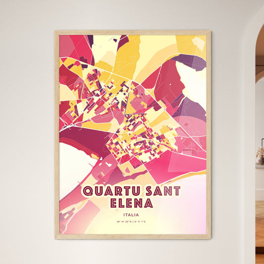 Colorful Quartu Sant Elena Italy Fine Art Map Hot Red