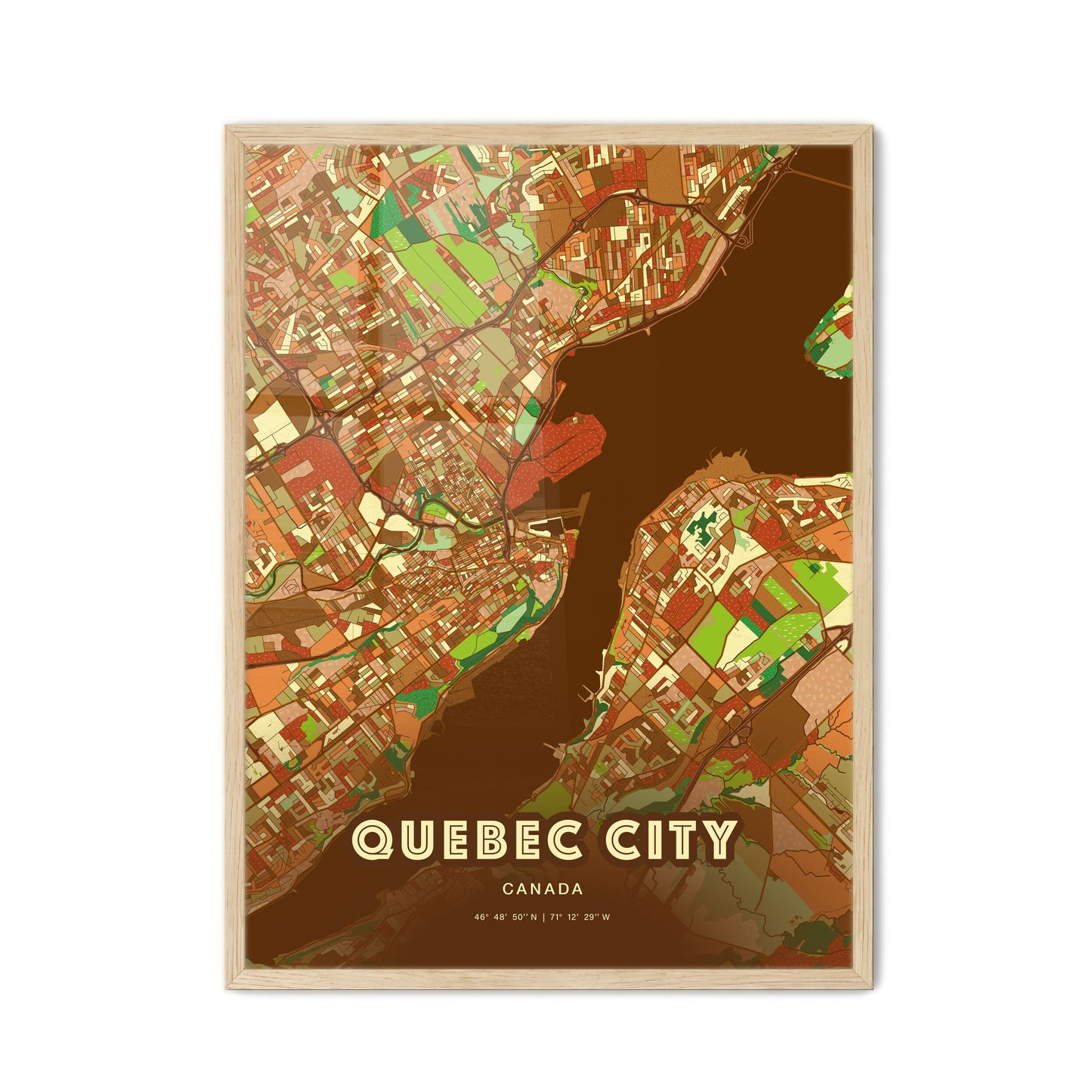 Colorful Quebec City Canada Fine Art Map Farmhouse