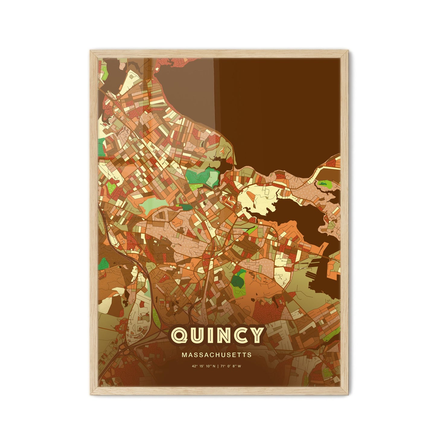 Colorful Quincy Massachusetts Fine Art Map Farmhouse