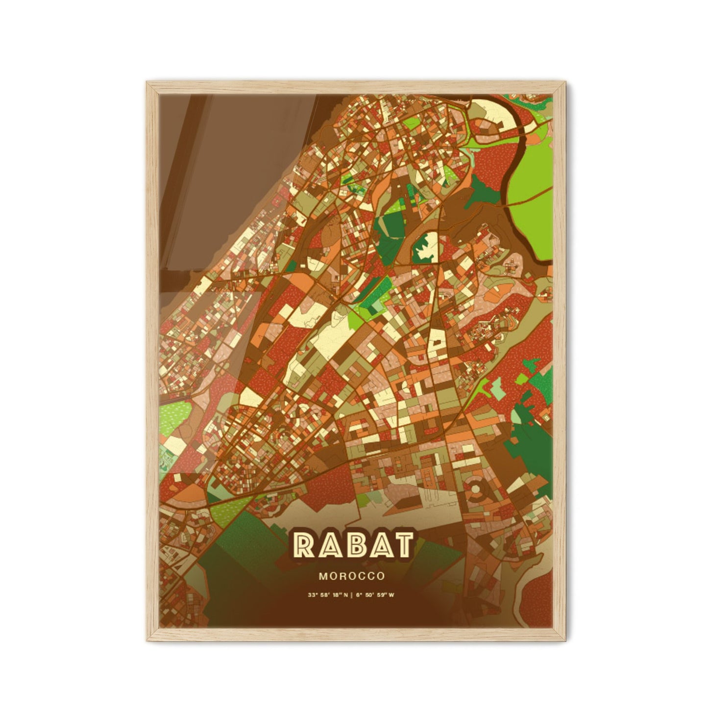 Colorful Rabat Morocco Fine Art Map Farmhouse