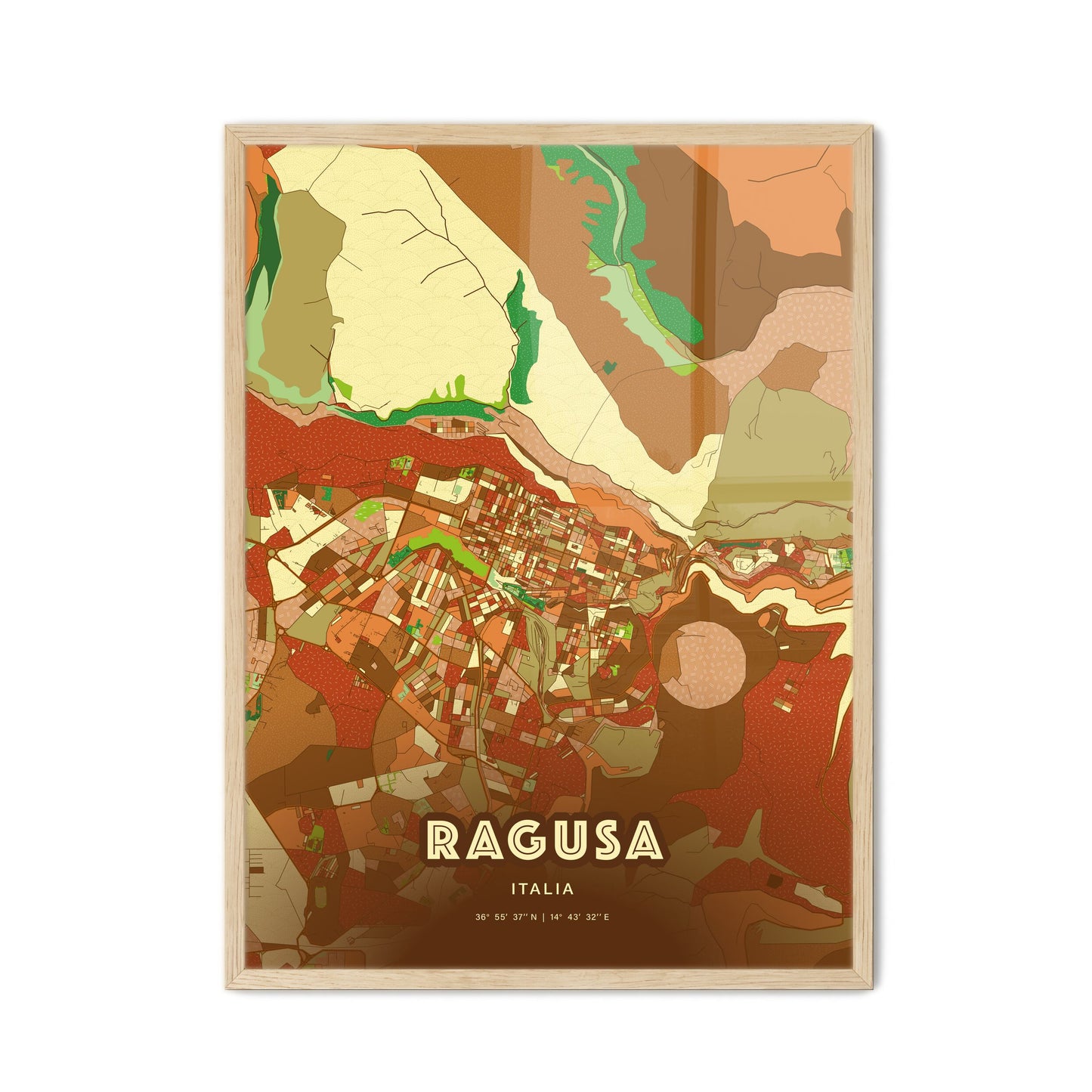 Colorful Ragusa Italy Fine Art Map Farmhouse