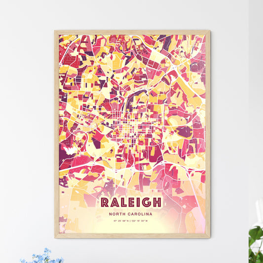 Colorful Raleigh North Carolina Fine Art Map Hot Red