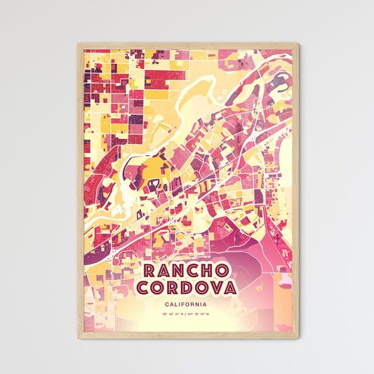 Colorful Rancho Cordova California Fine Art Map Hot Red