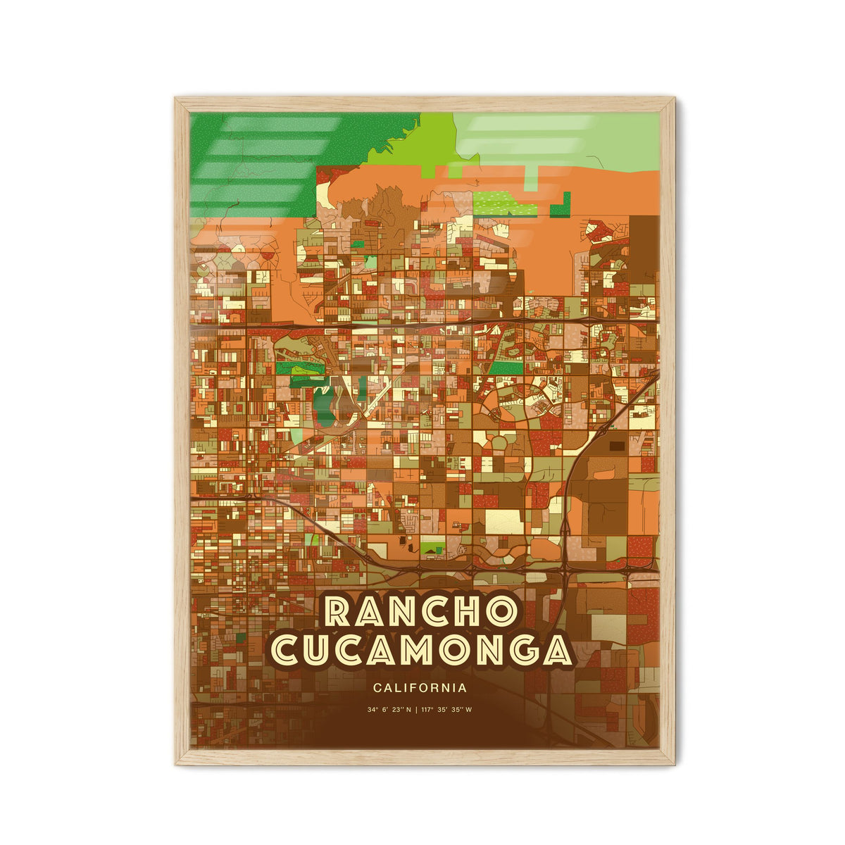 Colorful Rancho Cucamonga California Fine Art Map Farmhouse