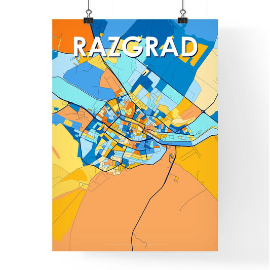 RAZGRAD BULGARIA Vibrant Colorful Art Map Poster Blue Orange