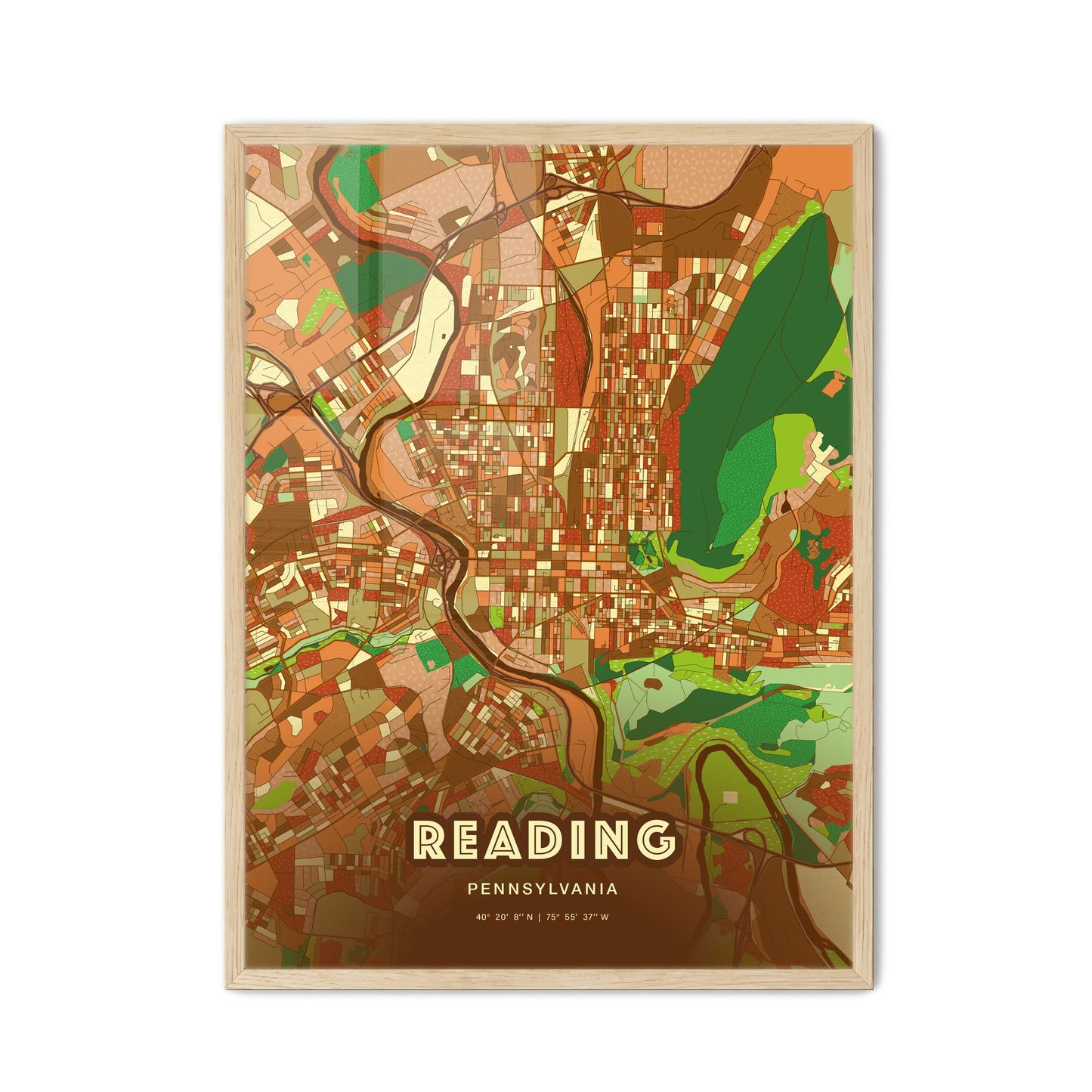 Colorful Reading Pennsylvania Fine Art Map Farmhouse