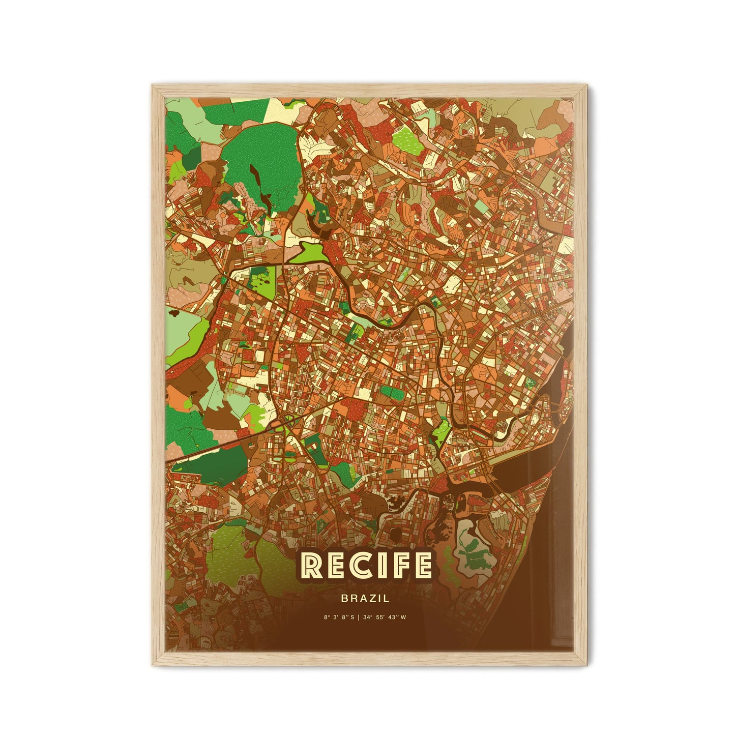 Colorful Recife Brazil Fine Art Map Farmhouse