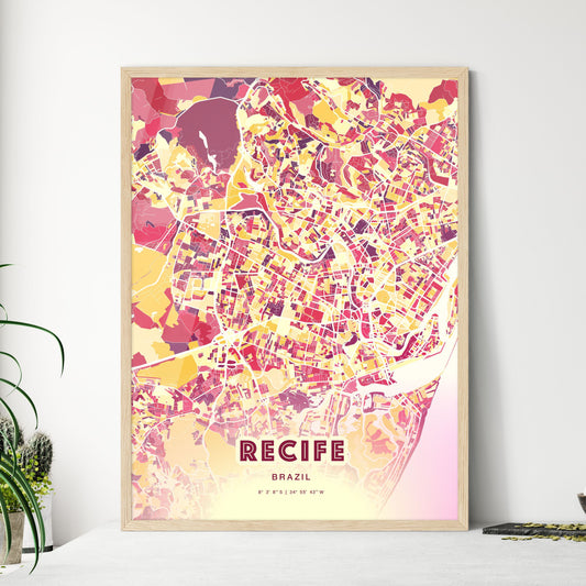 Colorful Recife Brazil Fine Art Map Hot Red
