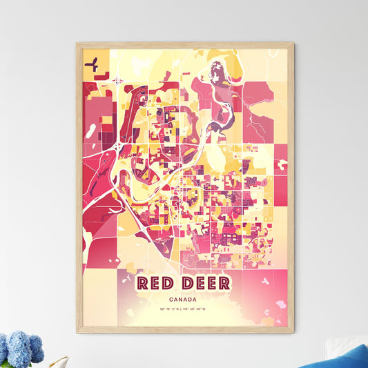 Colorful Red Deer Canada Fine Art Map Hot Red