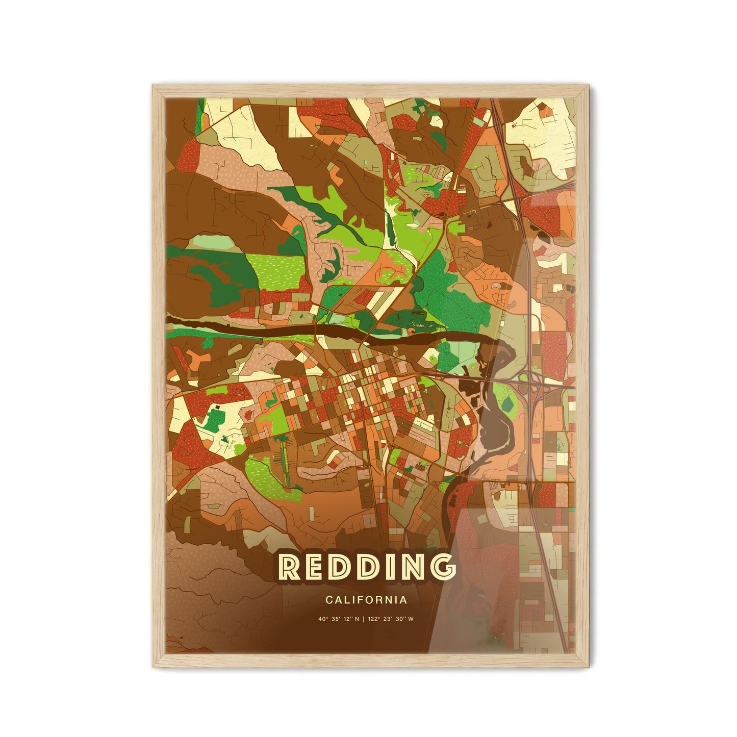 Colorful Redding California Fine Art Map Farmhouse