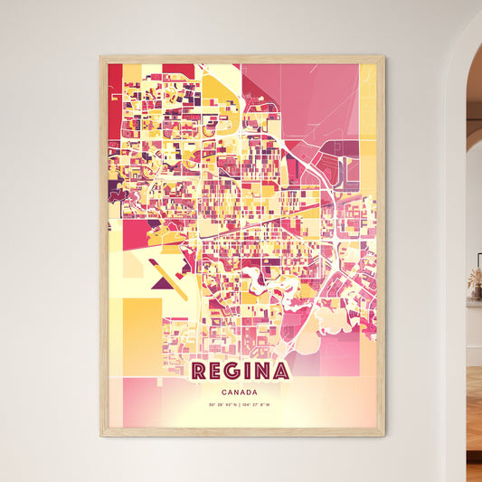 Colorful Regina Canada Fine Art Map Hot Red