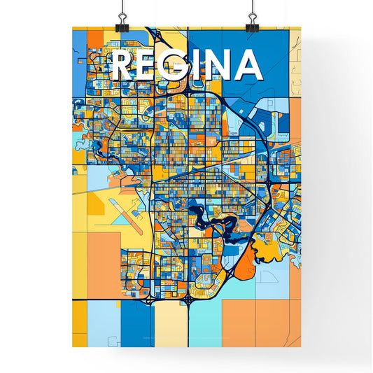 REGINA CANADA Vibrant Colorful Art Map Poster Blue Orange