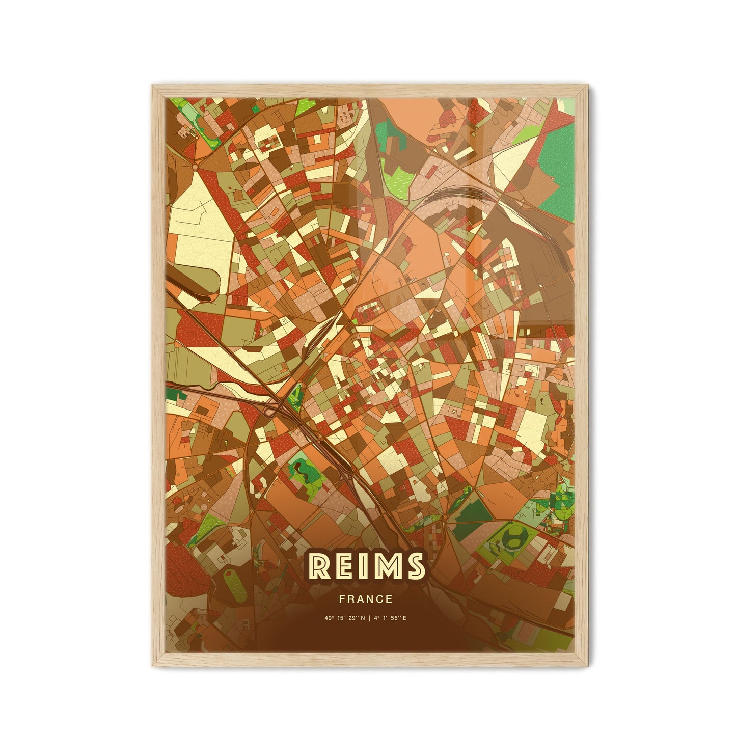 Colorful Reims France Fine Art Map Farmhouse