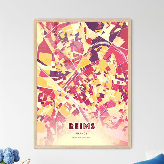Colorful Reims France Fine Art Map Hot Red