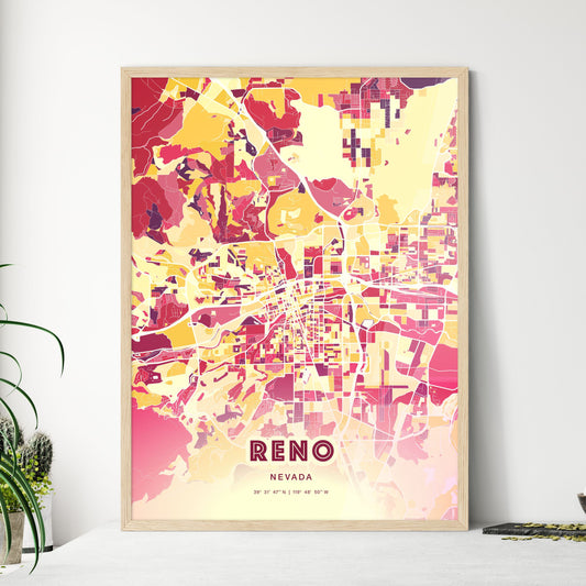 Colorful Reno Nevada Fine Art Map Hot Red