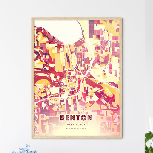 Colorful Renton Washington Fine Art Map Hot Red
