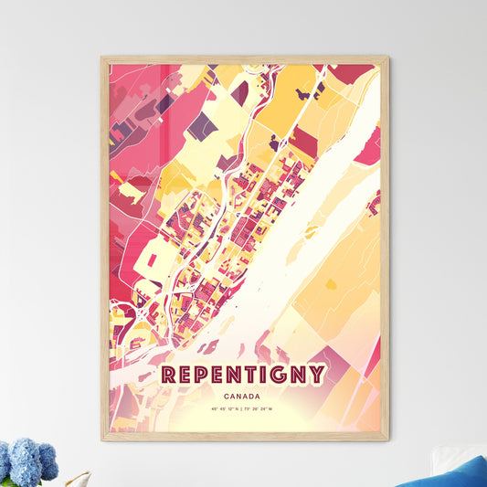 Colorful Repentigny Canada Fine Art Map Hot Red