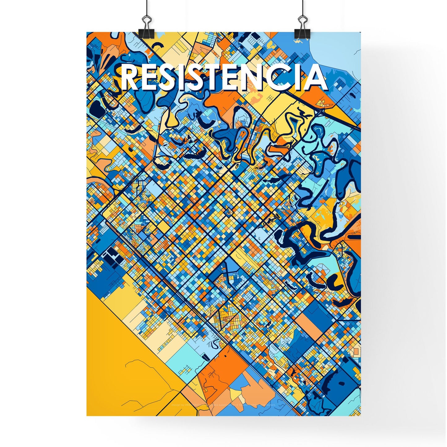 RESISTENCIA ARGENTINA Vibrant Colorful Art Map Poster Blue Orange