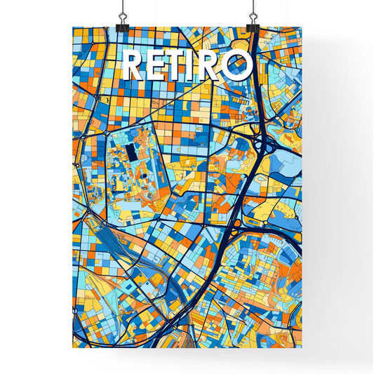 RETIRO SPAIN Vibrant Colorful Art Map Poster Blue Orange
