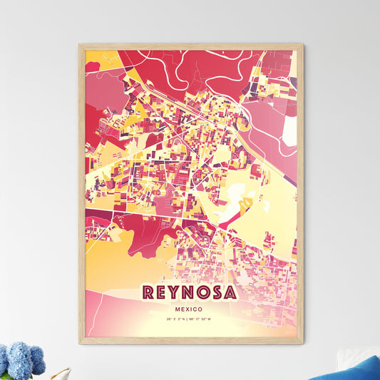Colorful Reynosa Mexico Fine Art Map Hot Red