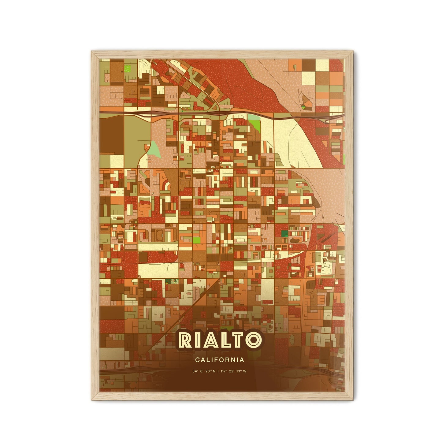 Colorful Rialto California Fine Art Map Farmhouse