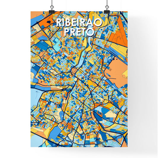RIBEIRAO PRETO BRAZIL Vibrant Colorful Art Map Poster Blue Orange