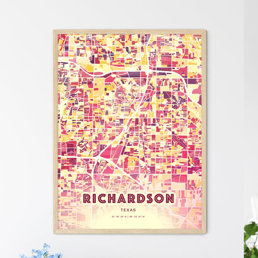 Colorful Richardson Texas Fine Art Map Hot Red