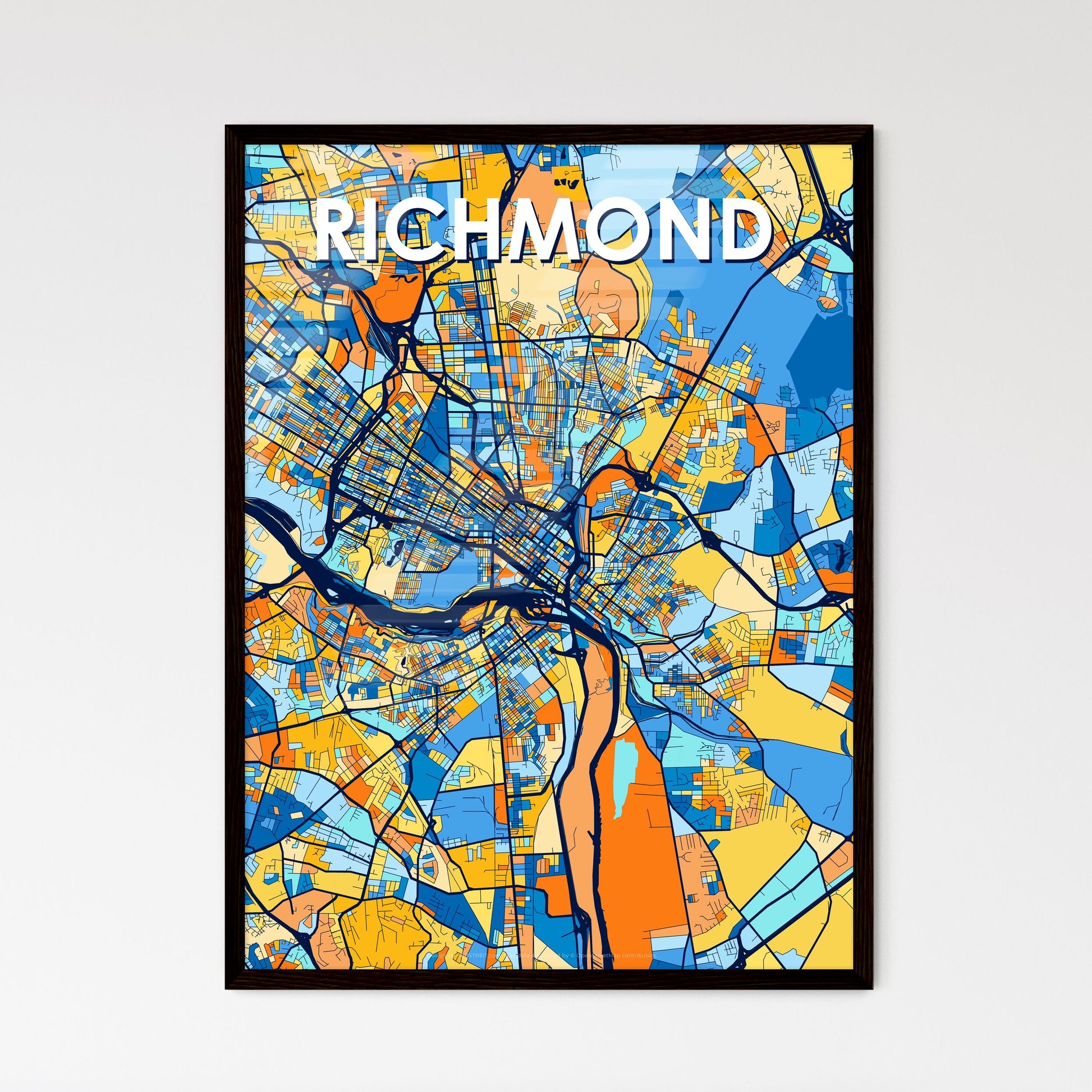 RICHMOND VIRGINIA Vibrant Colorful Art Map Poster Blue Orange