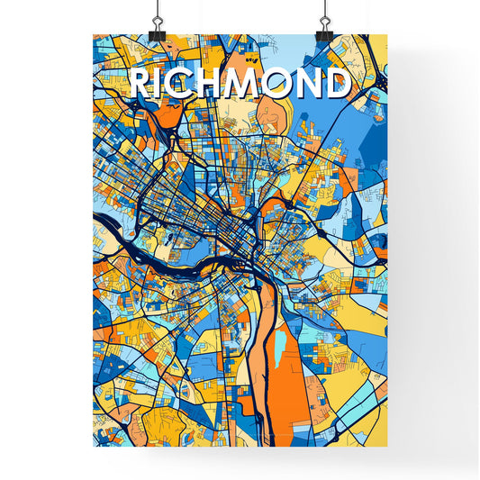 RICHMOND VIRGINIA Vibrant Colorful Art Map Poster Blue Orange