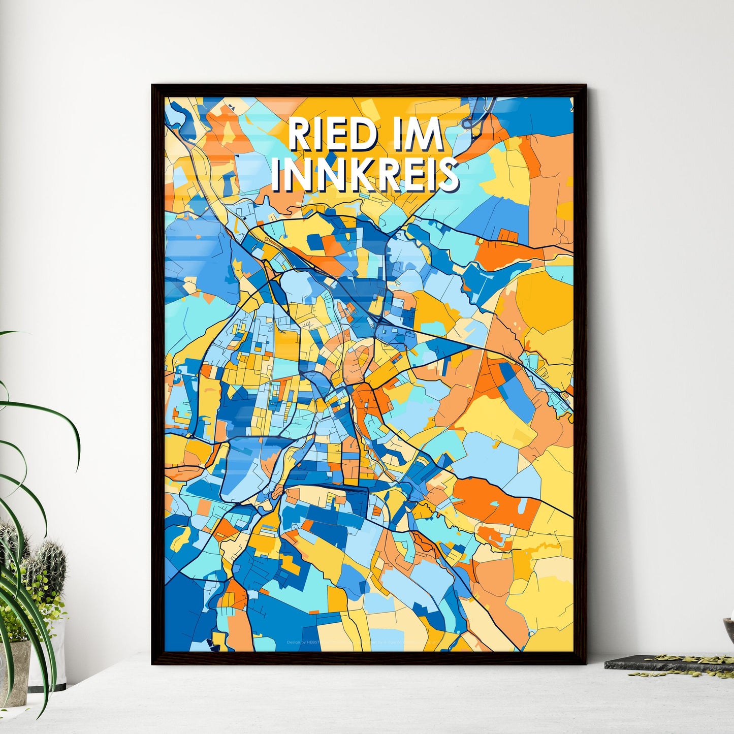 RIED IM INNKREIS AUSTRIA Vibrant Colorful Art Map Poster Blue Orange