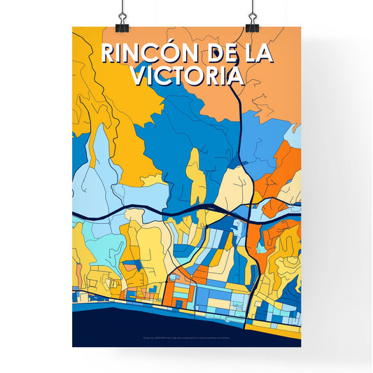 RINCÓN DE LA VICTORIA SPAIN Vibrant Colorful Art Map Poster Blue Orange