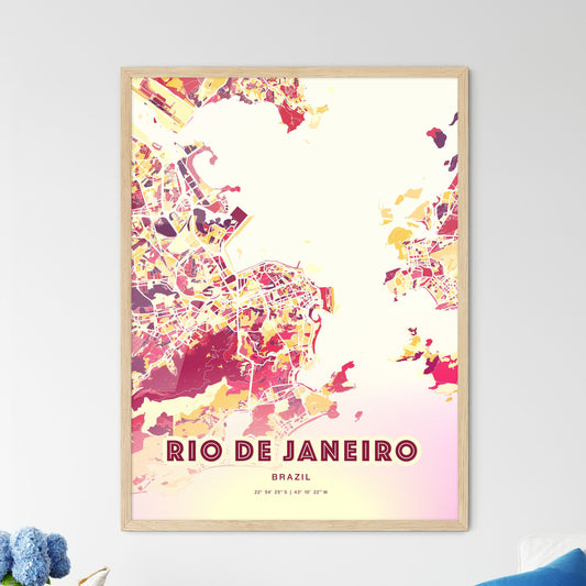 Colorful Rio De Janeiro Brazil Fine Art Map Hot Red