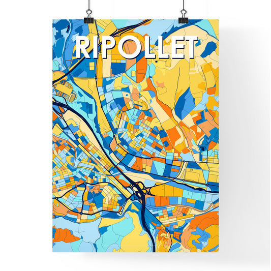 RIPOLLET SPAIN Vibrant Colorful Art Map Poster Blue Orange