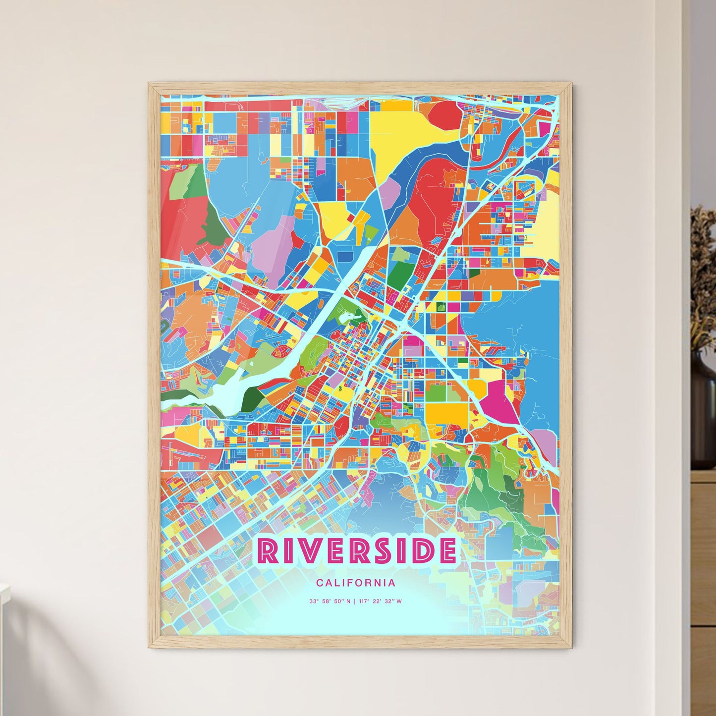 Colorful Riverside California Fine Art Map Crazy Colors