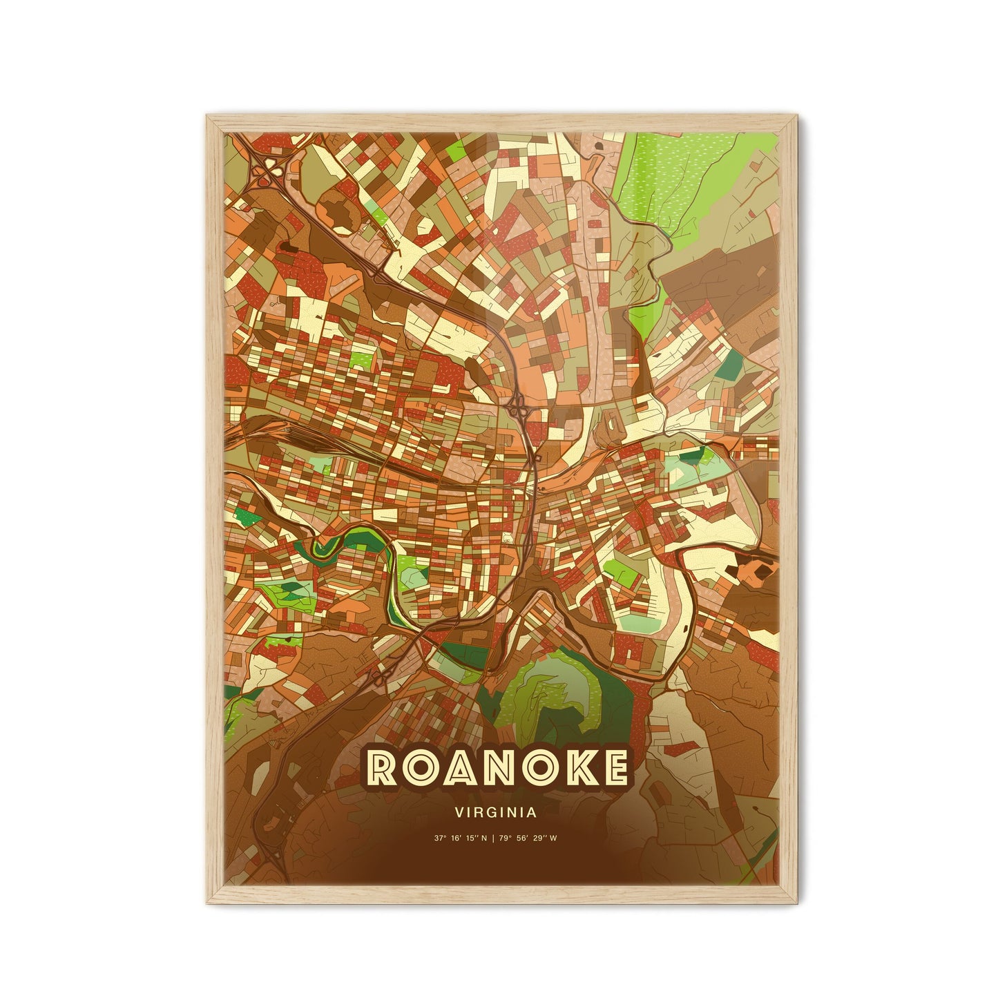 Colorful Roanoke Virginia Fine Art Map Farmhouse