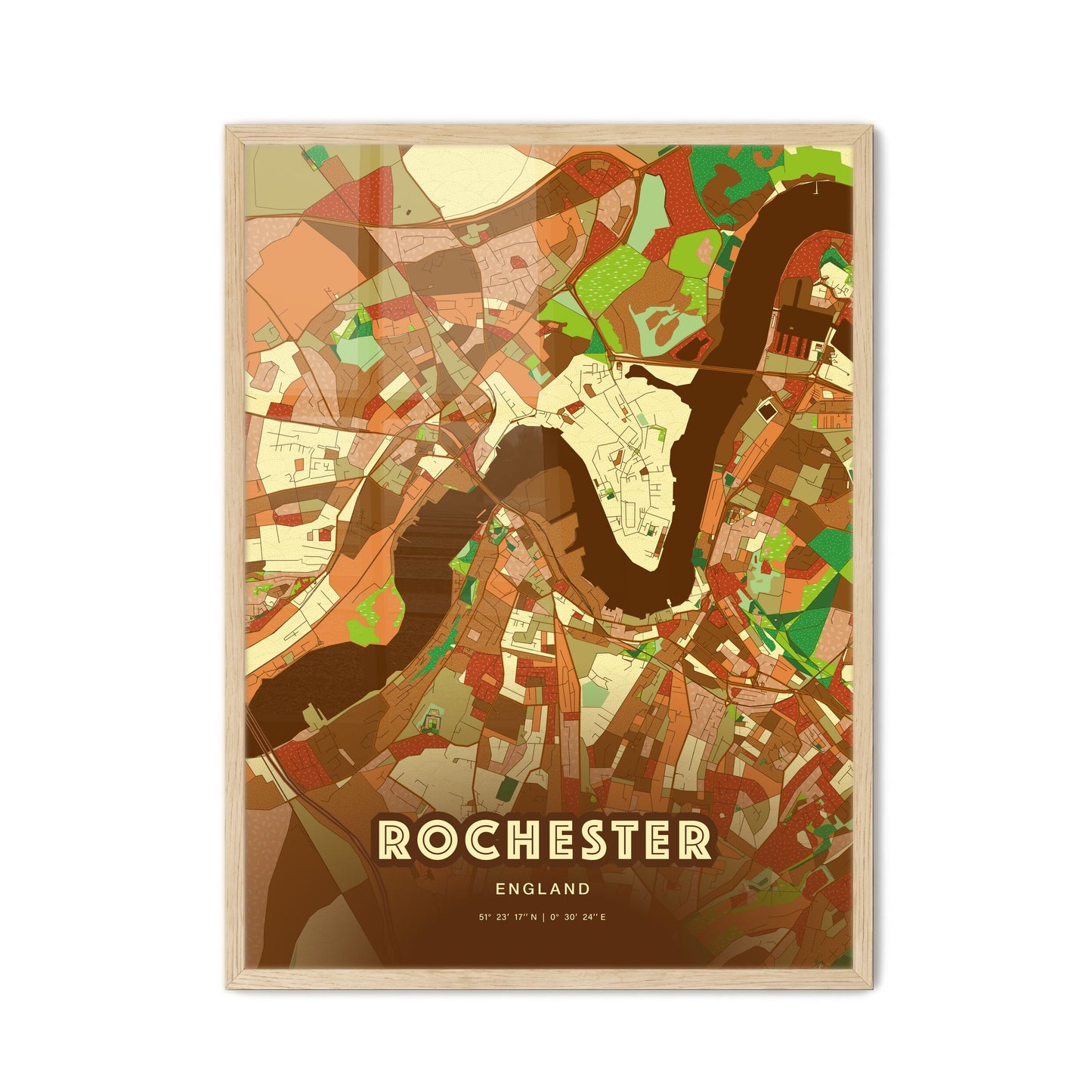 Colorful Rochester England Fine Art Map Farmhouse