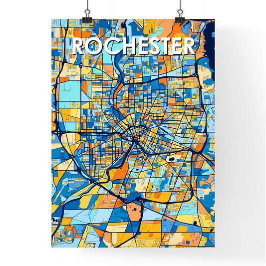 ROCHESTER NEW YORK Vibrant Colorful Art Map Poster Blue Orange