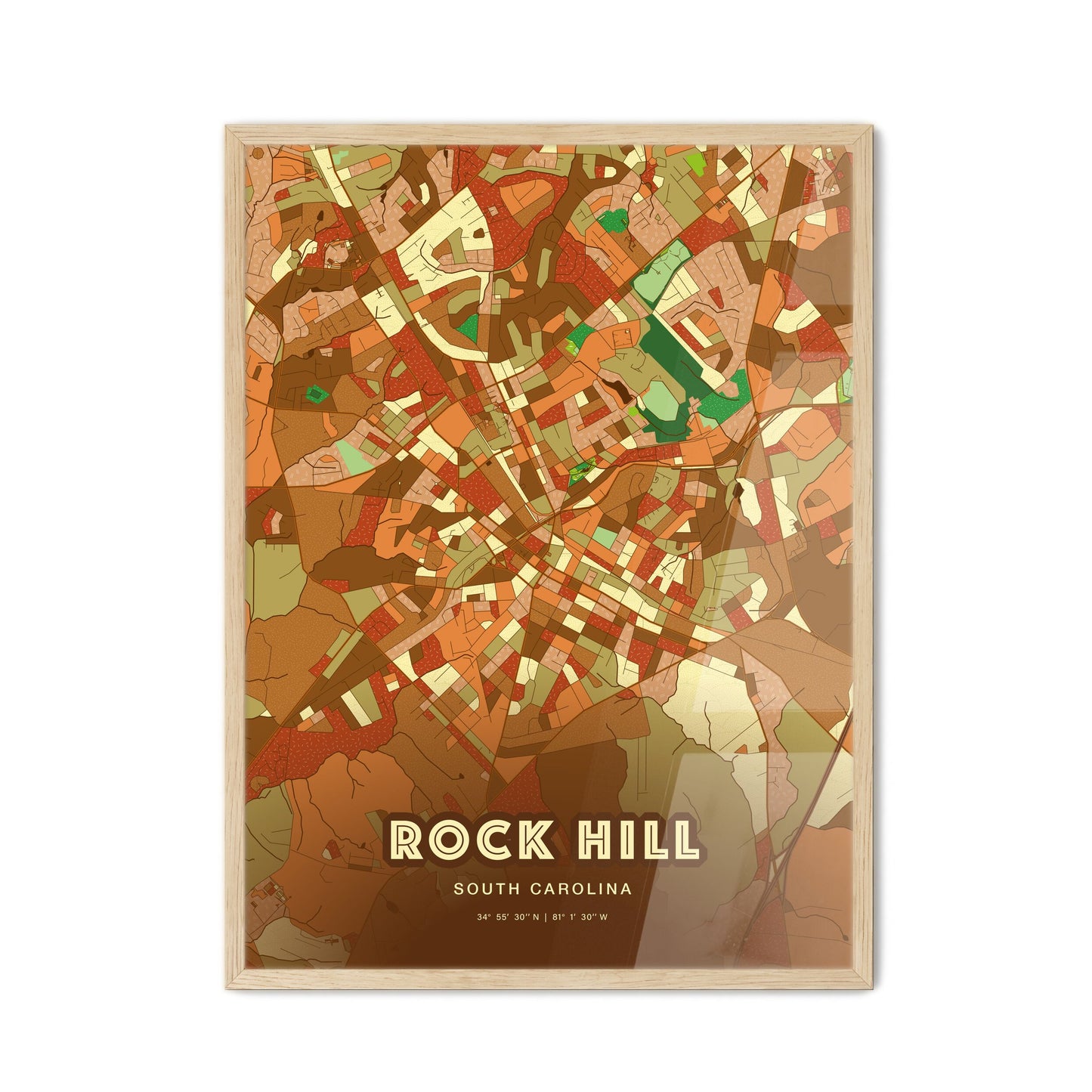 Colorful Rock Hill South Carolina Fine Art Map Farmhouse